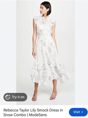 Rebecca Taylor Lily Smock Dress Snow Combo Floral Silk Ruffle - M